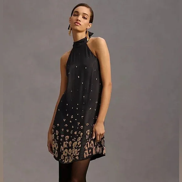 blue dress for baby girl Lace-Trim Midi Slip Dress by Anthropologie in Black, Size: XL main image 1